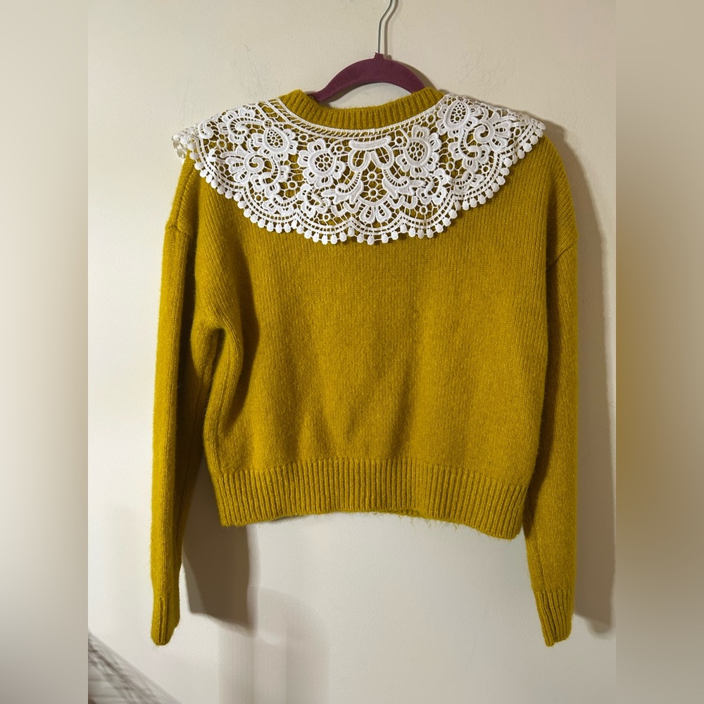 Anthropologie Maeve Lace Collar cardigan sweater front buttons size S - Picture 4 of 4